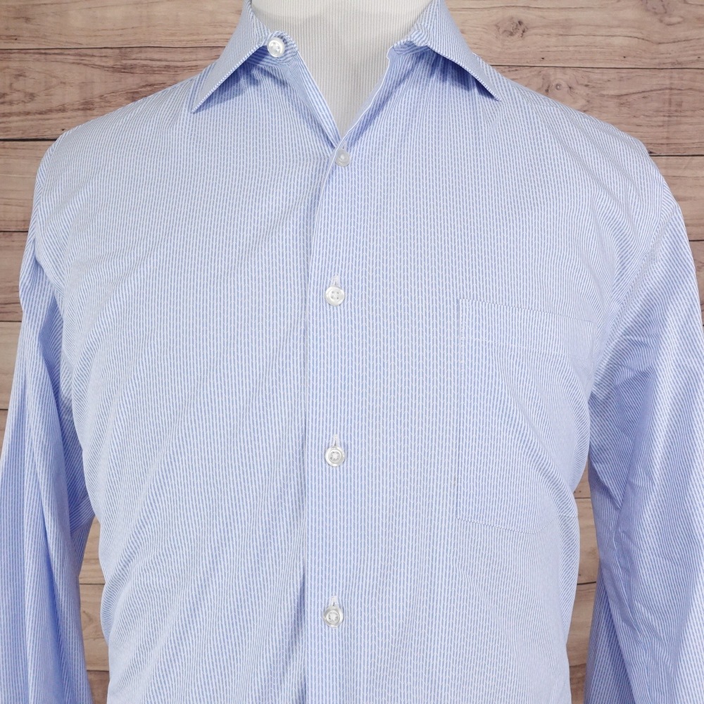 VAN HEUSEN FLEX BLACK REGULAR FIT STRETCH BLUE WHITE DRESS SHIRT 16.5 34/35